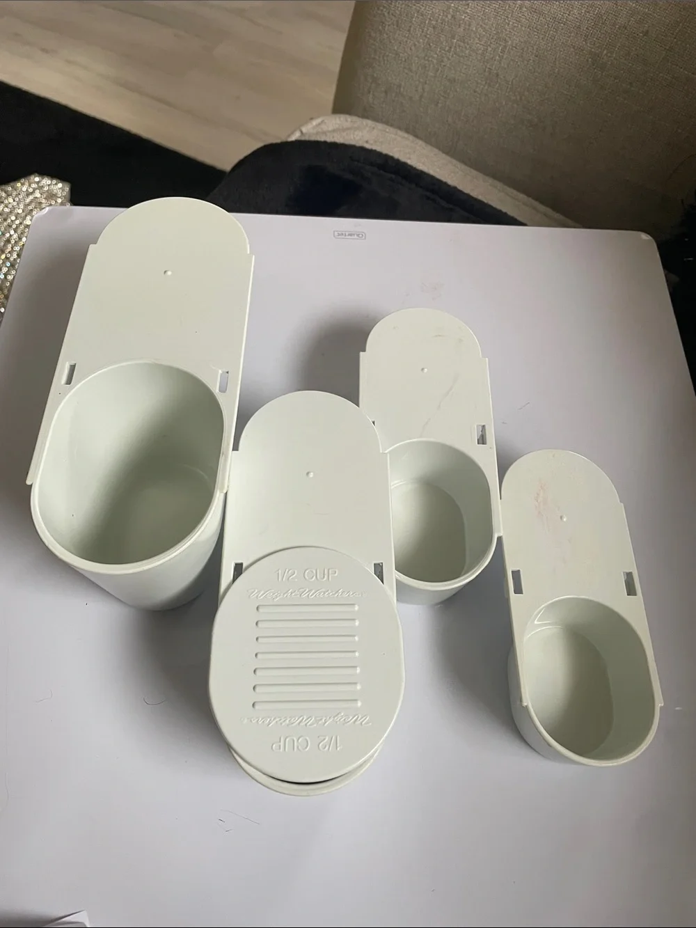 Vintage Weight Watchers White Stackable Plastic Measuring Scoop Set